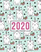 2020 Weekly Planner: January 1, 2020 to December 31, 2020: Weekly & Monthly View Planner, Organizer & Diary: Cute Cat Unicorns on Green 822