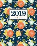 Agenda 2019: 19x23cm: Agenda 2019 settimanale italiano: fiori arancioni e gialli su blu scuro 4978