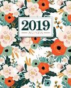 Agenda 2019: 19x23cm: Agenda 2019 settimanale italiano: fiori rosa e arancioni su bianco 5029