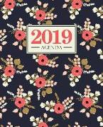 Agenda 2019: 19x23cm: Agenda 2019 semainier: Fleurs roses sur bleu 5852