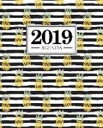 Agenda 2019: 19x23cm: Agenda 2019 settimanale italiano: ananas su strisce bianche e nere 6279