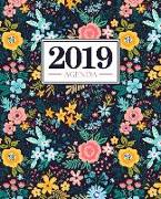 Agenda 2019: 19x23cm: Agenda 2019 settimanale italiano: fiori gialli e blu rosa 6309