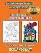 Trace and color worksheets (Gingerbread Houses 1)