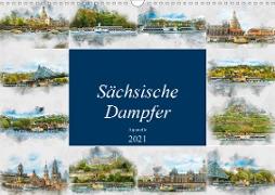 Sächsische Dampfer Aquarelle (Wandkalender 2021 DIN A3 quer)