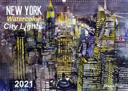 New York Watercolor Citylights (Wandkalender 2021 DIN A2 quer)