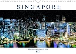 Singapore - Discover Central Area at night (Wall Calendar 2021 DIN A4 Landscape)