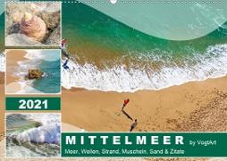 Mittelmeer, Meer, Wellen, Strand, Muscheln, Sand & Zitate (Wandkalender 2021 DIN A2 quer)