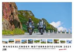 Foto-Wandkalender Motorradtouren 2021 DIN A2 quer mit Feiertagen für Deutschland, Östereich und die Schweiz - Mit Platz für Notizen