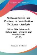 Nicholas Rowe's Fair Penitent, A Contribution To Literary Analysis