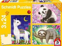 Panda, Lama, Faultier. Puzzle 3 x 24 Teile