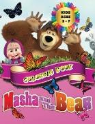 Masha And The Bear - Coloring Book Kids Ages 3 - 7: All happy with this coloring book of Masha and the Bear, the characters much loved by children