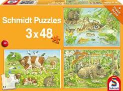 Tierfamilien. 3 x 48 Teile Puzzle