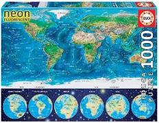 Educa - Weltkarte 1000 Teile Nachtleuchtpuzzle