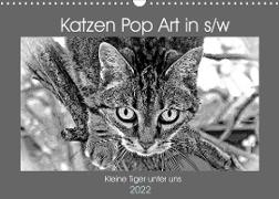 Katzen Pop Art in s/w - Kleine Tiger unter uns (Wandkalender 2022 DIN A3 quer)