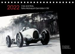 Cars and Stars, Retro-Motorsport-Gemälde in SW (Tischkalender 2022 DIN A5 quer)