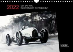 Cars and Stars, Retro-Motorsport-Gemälde in SW (Wandkalender 2022 DIN A4 quer)