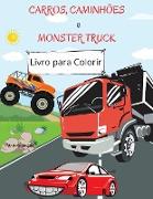Livro para colorir de carros, caminhões e caminhões-monstro