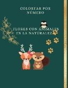 Colorea por número las flores con los animales en la naturaleza