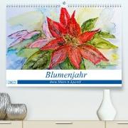 Blumenjahr - Bunte Blüten in Aquarell (Premium, hochwertiger DIN A2 Wandkalender 2022, Kunstdruck in Hochglanz)