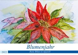 Blumenjahr - Bunte Blüten in Aquarell (Wandkalender 2022 DIN A2 quer)