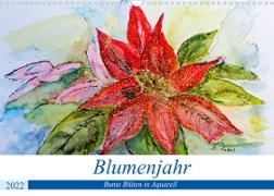 Blumenjahr - Bunte Blüten in Aquarell (Wandkalender 2022 DIN A3 quer)