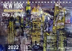 New York Watercolor Citylights (Tischkalender 2022 DIN A5 quer)
