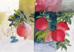 Granatäpfel - Kunst-Faltkarten ohne Text (5 Stück)