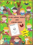 Cute animal trace and color book for kids