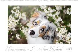 Herzensaussies - Australian Shepherd (Premium, hochwertiger DIN A2 Wandkalender 2022, Kunstdruck in Hochglanz)