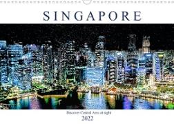 Singapore - Discover Central Area at night (Wall Calendar 2022 DIN A3 Landscape)