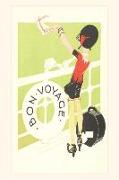 Vintage Journal Flapper Waving from Railing Travel Poster