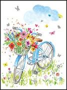 Doppelkarte. Mini - Fahrrad mit Blumen / blank