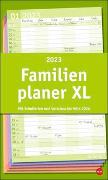 Basic Familienplaner XL 2023. Familienkalender mit 6 Spalten. Praktischer Familien-Wandkalender mit Schulferien. Extra breiter Terminkalender. 27x45 cm