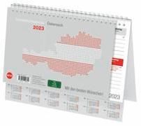 Schreibtischkalender Österreich 2023. Kleiner Tischkalender zum Aufstellen. Klappkalender mit österreichischen Feiertagen und Schulferien. 24x18 cm