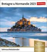 Bretagne & Normandie Sehnsuchtskalender 2023. 53 Postkarten in einem Wochenkalender mit Urlaubsflair. Kleiner Tischkalender für einen Hauch Frankreich im Alltag. Auch zum Aufhängen
