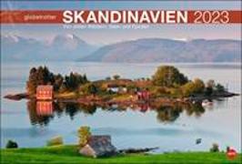 Skandinavien Globetrotter Kalender 2023. Stille Wasser, rote Holzhäuser - der Wandkalender XXL zeigt Skandinavien in großartigen Fotos. Idyllische Aufnahmen in einem Kalender-Großformat