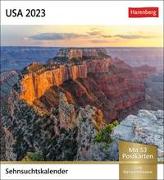 USA Sehnsuchtskalender 2023. Wöchentlich Postkarten in einem kleinen Kalender. Foto-Kalender mit typisch amerikanischen Motiven. Tischkalender mit Postkarten zum Sammeln und Verschicken. Auch zum Aufhängen