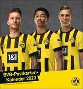 BVB Postkartenkalender 2023. Kleiner Kalender für große Fans: Die Stars von Borussia Dortmund in einem Tischkalender zum Aufstellen. Jeden Monat eine Spieler-Postkarte