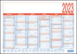 Arbeitstagekalender blau-rot 2023 - A4 (29,7 x 21 cm) - 6 Monate auf 1 Seite - Tafelkalender - Plakatkalender - Jahresplaner - 910-0015