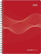 Wochenplaner PP-Einband rot 2023 - Büro-Kalender A5 - Cheftimer - red - Ringbindung - 1 Woche 2 Seiten - 128 Seiten - Alpha Edition