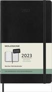 Moleskine 12 Monate Wochen Notizkalender Deutsch 2023, Large/A5, 1 Wo = 1 Seite, rechts linierte Seite, Weicher Einband, Schwarz