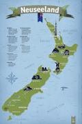 Länder Poster Landkarte - NEUSEELAND - Landkarte New Zealand Städte, Sehenswürdigkeiten, Dekoration Wandbild Din A2 (42 x 59,4 cm)