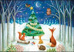 Doppelkarte. Fröhliche Weihnachten (Tiere im Wald)