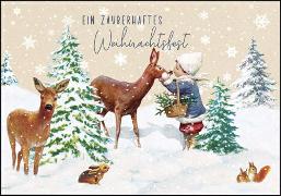 Doppelkarte. Zauberhaftes Weihnachtsfest (Kind mit Reh)