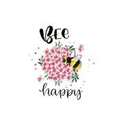 Postkarte. Bee Happy(Biene und Blüte) letteritou