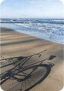 Postkarte. Fahrradschatten am Strand