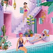 Postkarte. Frauen am Pool