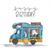 Postkarte. Happy Birthday (Campingbus)