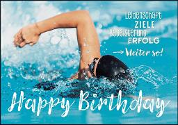 Doppelkarte. Happy Birthday (Schwimmer)