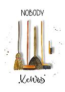 Postkarte. Nobody kehrs (Besen), letteritoutloud,